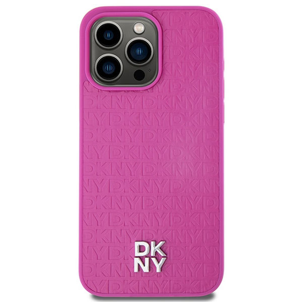 DKNY - Leather Monogram Pattern Metal Logo MagSafe (DKHMP15XPSHRPSP) - iPhone 15 Pro Max - Pink