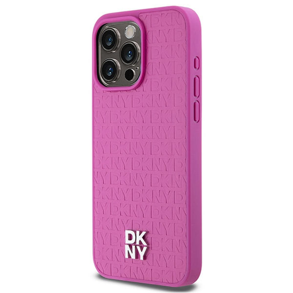 DKNY - Leather Monogram Pattern Metal Logo MagSafe (DKHMP15XPSHRPSP) - iPhone 15 Pro Max - Pink