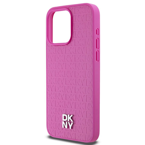 DKNY - Leather Monogram Pattern Metal Logo MagSafe (DKHMP15XPSHRPSP) - iPhone 15 Pro Max - Pink