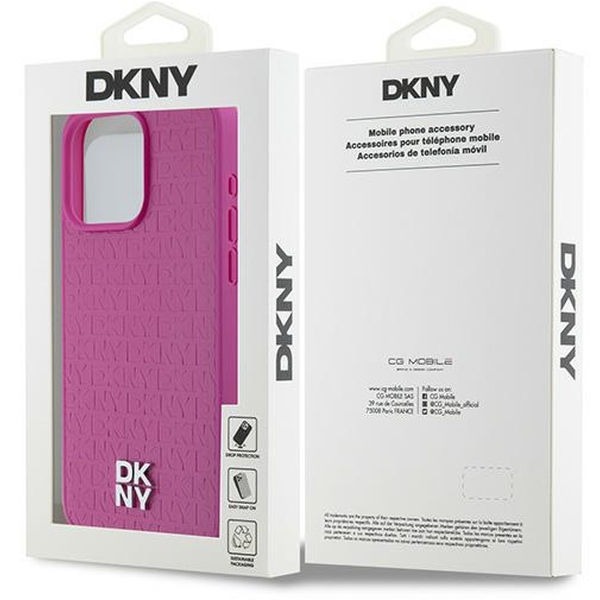 DKNY - Leather Monogram Pattern Metal Logo MagSafe (DKHMP15XPSHRPSP) - iPhone 15 Pro Max - Pink