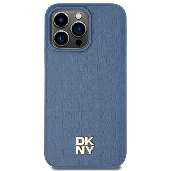 DKNY - Leather Monogram Pattern Metal Logo MagSafe (DKHMP15XPSHRPSB) - iPhone 15 Pro Max - Blue