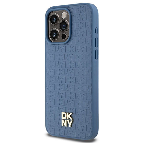 DKNY - Leather Monogram Pattern Metal Logo MagSafe (DKHMP15XPSHRPSB) - iPhone 15 Pro Max - Blue
