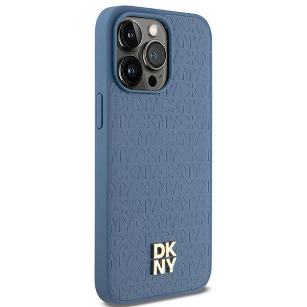 DKNY - Leather Monogram Pattern Metal Logo MagSafe (DKHMP15XPSHRPSB) - iPhone 15 Pro Max - Blue