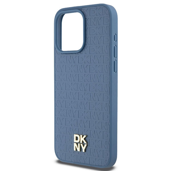 DKNY - Leather Monogram Pattern Metal Logo MagSafe (DKHMP15XPSHRPSB) - iPhone 15 Pro Max - Blue