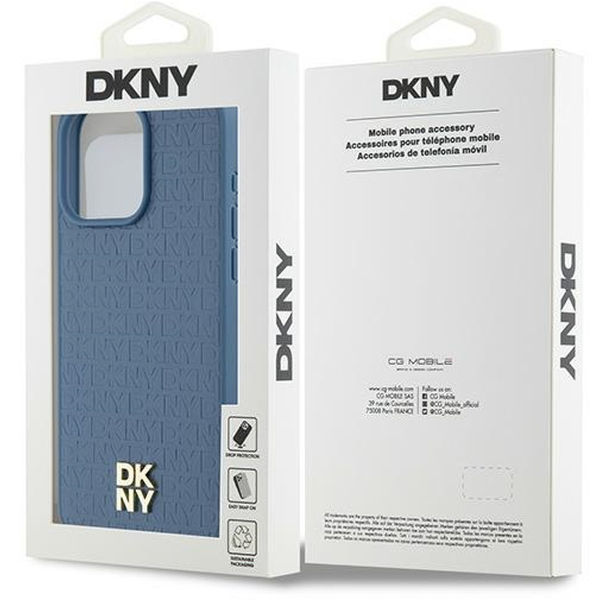DKNY - Leather Monogram Pattern Metal Logo MagSafe (DKHMP15XPSHRPSB) - iPhone 15 Pro Max - Blue