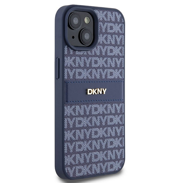 DKNY - Leather Mono Stripe & Metal Logo (DKHCP15SPRTHSLB) - iPhone 15 - Blue