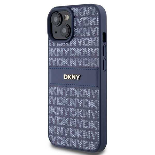 DKNY - Leather Mono Stripe & Metal Logo (DKHCP15SPRTHSLB) - iPhone 15 - Blue