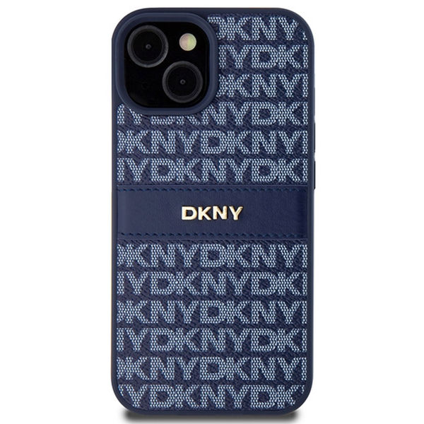 DKNY - Leather Mono Stripe & Metal Logo (DKHCP15SPRTHSLB) - iPhone 15 - Blue