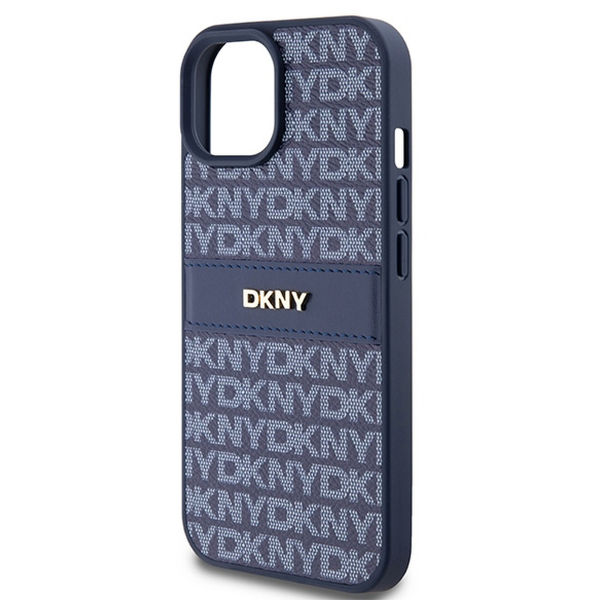 DKNY - Leather Mono Stripe & Metal Logo (DKHCP15SPRTHSLB) - iPhone 15 - Blue