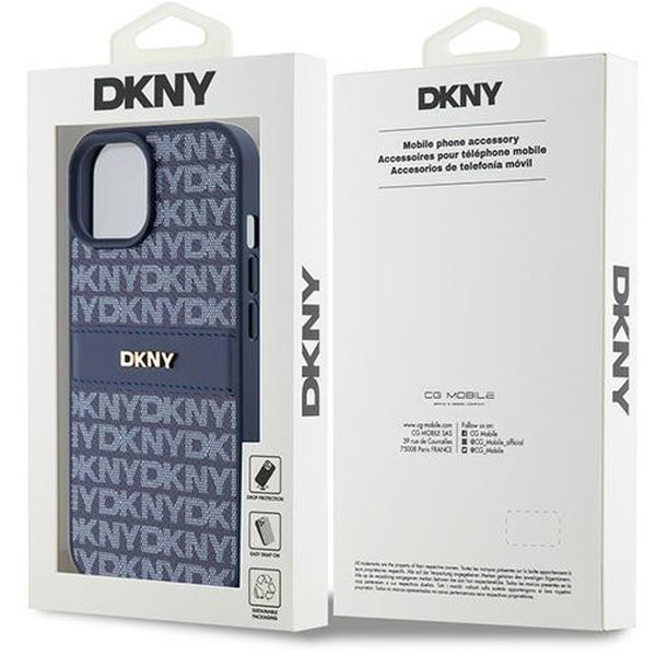 DKNY - Leather Mono Stripe & Metal Logo (DKHCP15SPRTHSLB) - iPhone 15 - Blue