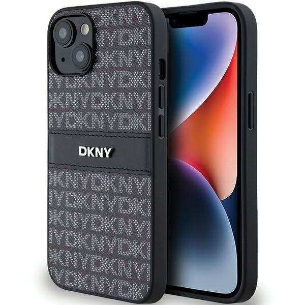 DKNY - Leather Mono Stripe & Metal Logo (DKHCP14SPRTHSLK) - iPhone 15 - Black