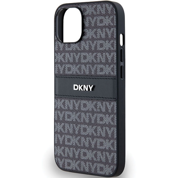 DKNY - Leather Mono Stripe & Metal Logo (DKHCP14SPRTHSLK) - iPhone 15 - Black