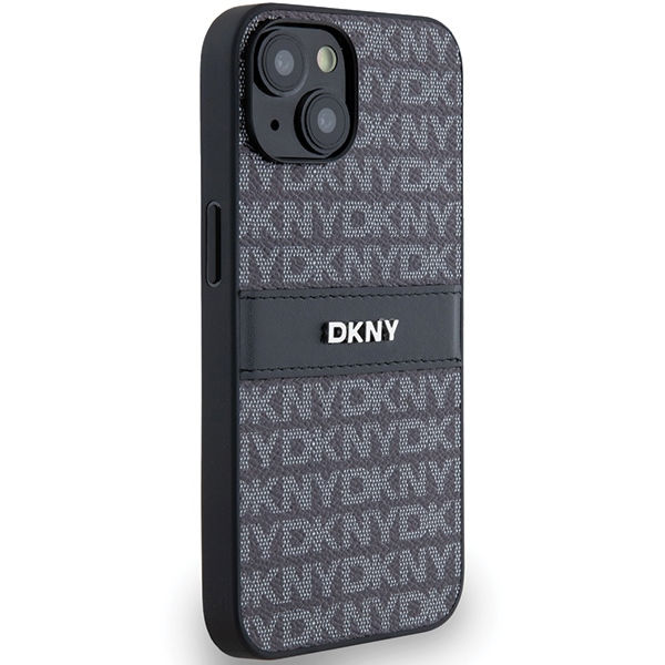 DKNY - Leather Mono Stripe & Metal Logo (DKHCP14SPRTHSLK) - iPhone 15 - Black