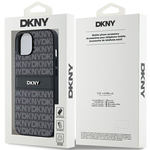 DKNY - Leather Mono Stripe & Metal Logo (DKHCP14SPRTHSLK) - iPhone 15 - Black