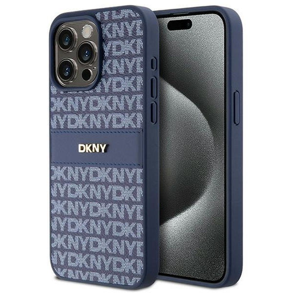 DKNY - Leather Mono Stripe & Metal Logo (DKHCP15XPRTHSLB) - iPhone 15 Pro Max - Blue