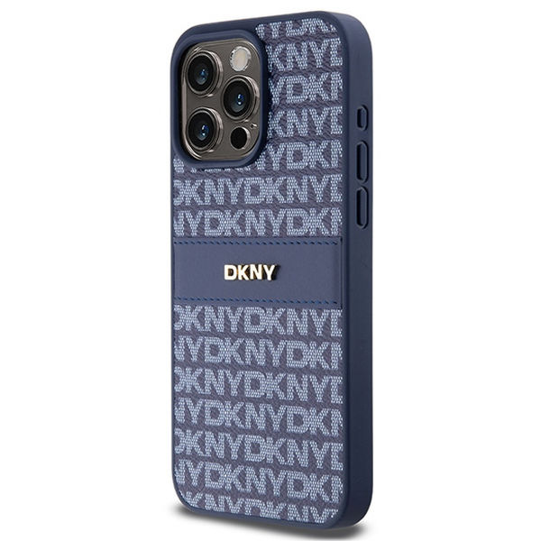DKNY - Leather Mono Stripe & Metal Logo (DKHCP15XPRTHSLB) - iPhone 15 Pro Max - Blue