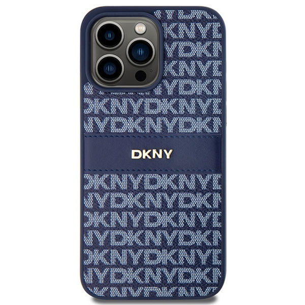 DKNY - Leather Mono Stripe & Metal Logo (DKHCP15XPRTHSLB) - iPhone 15 Pro Max - Blue