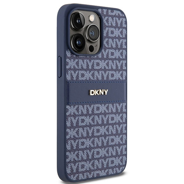DKNY - Leather Mono Stripe & Metal Logo (DKHCP15XPRTHSLB) - iPhone 15 Pro Max - Blue
