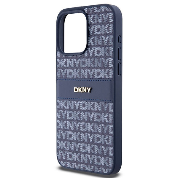 DKNY - Leather Mono Stripe & Metal Logo (DKHCP15XPRTHSLB) - iPhone 15 Pro Max - Blue