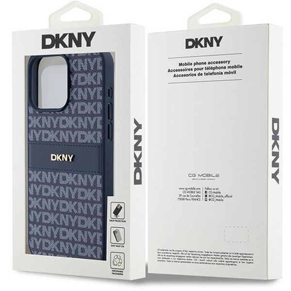 DKNY - Leather Mono Stripe & Metal Logo (DKHCP15XPRTHSLB) - iPhone 15 Pro Max - Blue