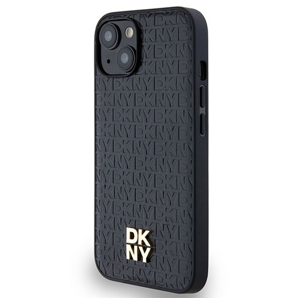 DKNY - Leather Monogram Pattern Metal Logo MagSafe (DKHMP14SPSHRPSK) - iPhone 14 - Black
