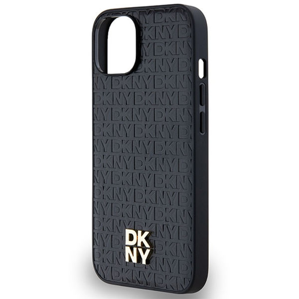 DKNY - Leather Monogram Pattern Metal Logo MagSafe (DKHMP14SPSHRPSK) - iPhone 14 - Black