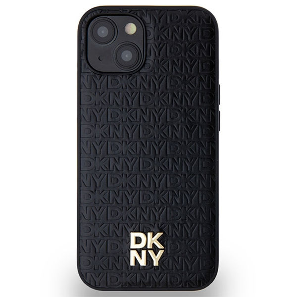 DKNY - Leather Monogram Pattern Metal Logo MagSafe (DKHMP14SPSHRPSK) - iPhone 14 - Black