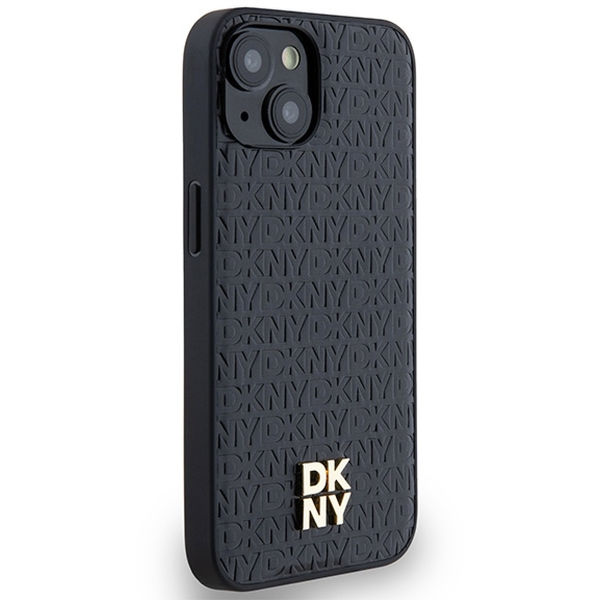 DKNY - Leather Monogram Pattern Metal Logo MagSafe (DKHMP14SPSHRPSK) - iPhone 14 - Black