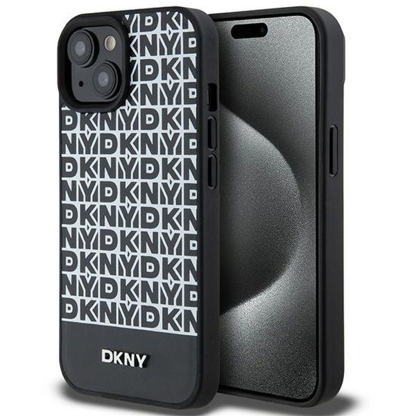 DKNY - Leather Printed Pattern Metal Logo MagSafe (DKHMP15SPSOSPK) - iPhone 15 - Black
