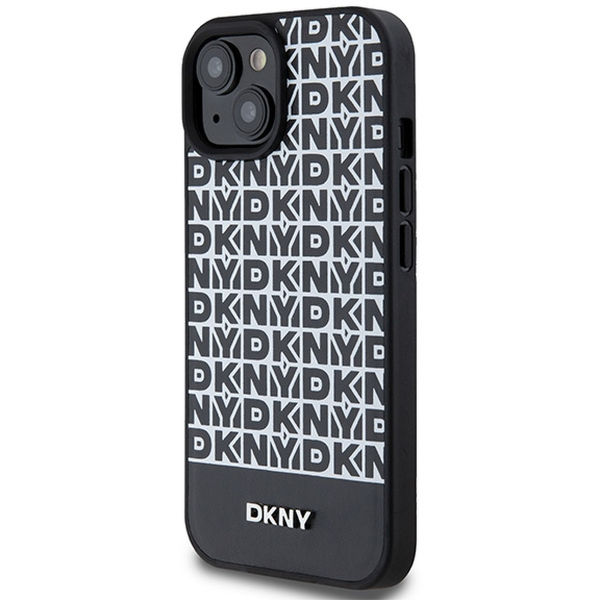 DKNY - Leather Printed Pattern Metal Logo MagSafe (DKHMP15SPSOSPK) - iPhone 15 - Black