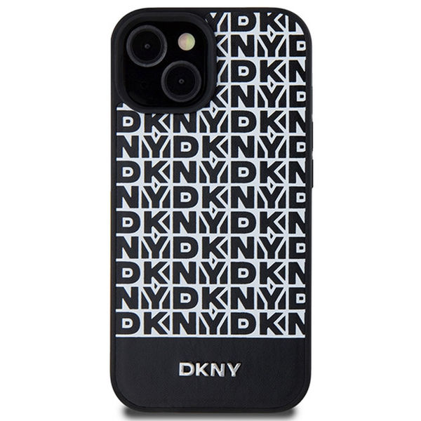 DKNY - Leather Printed Pattern Metal Logo MagSafe (DKHMP15SPSOSPK) - iPhone 15 - Black