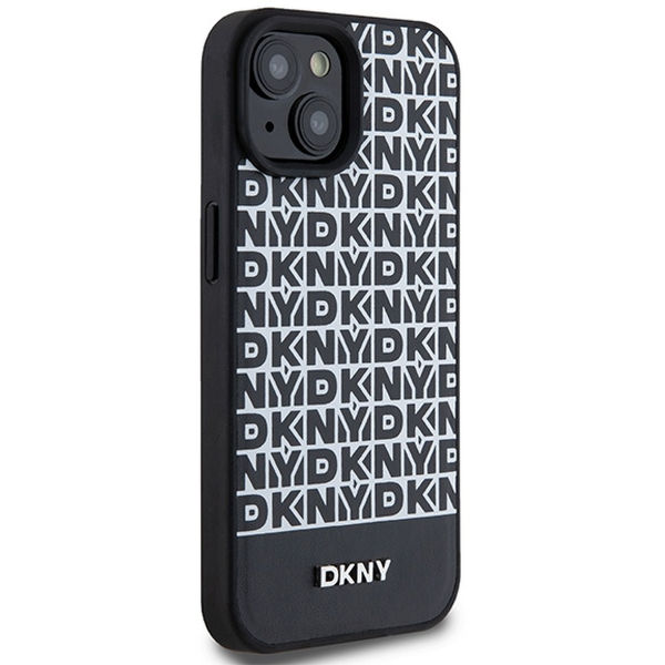 DKNY - Leather Printed Pattern Metal Logo MagSafe (DKHMP15SPSOSPK) - iPhone 15 - Black