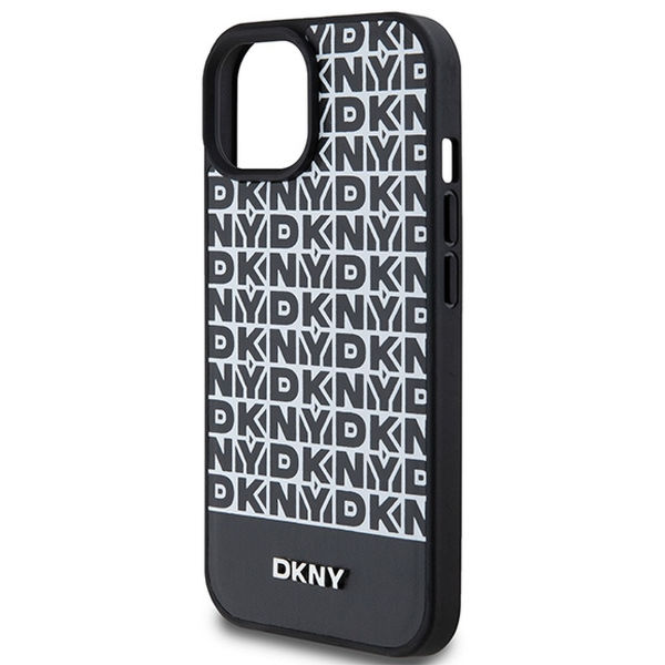 DKNY - Leather Printed Pattern Metal Logo MagSafe (DKHMP15SPSOSPK) - iPhone 15 - Black