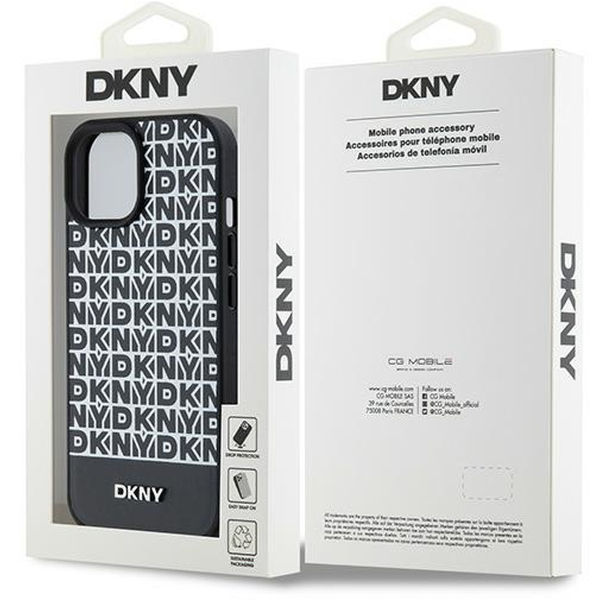 DKNY - Leather Printed Pattern Metal Logo MagSafe (DKHMP15SPSOSPK) - iPhone 15 - Black