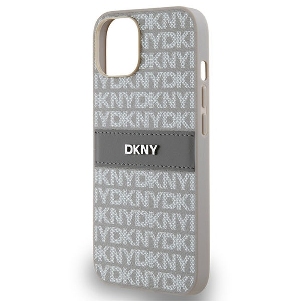 DKNY - Leather Mono Stripe & Metal Logo (DKHCP14SPRTHSLE) - iPhone 14 - Beige