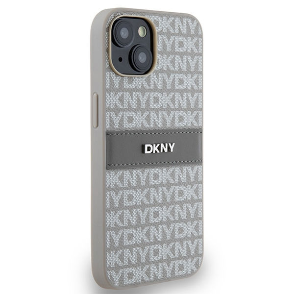 DKNY - Leather Mono Stripe & Metal Logo (DKHCP14SPRTHSLE) - iPhone 14 - Beige