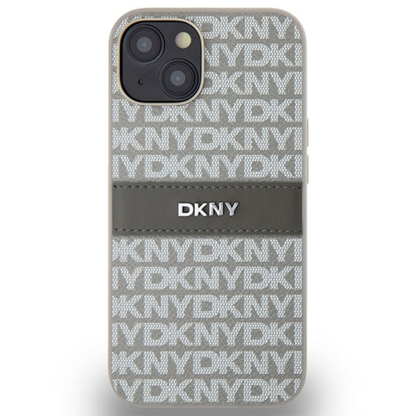 DKNY - Leather Mono Stripe & Metal Logo (DKHCP14SPRTHSLE) - iPhone 14 - Beige