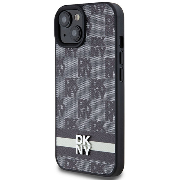 DKNY - Leather Checkered Mono Pattern & Printed Stripes (DKHCP14SPCPTSSK) - iPhone 14 - Black