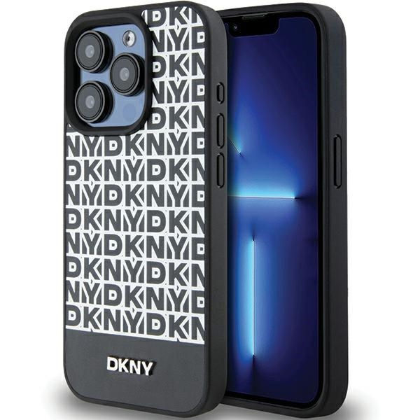 DKNY - Leather Printed Pattern Metal Logo MagSafe (DKHMP15XPSOSPK) - iPhone 15 Pro Max - Black