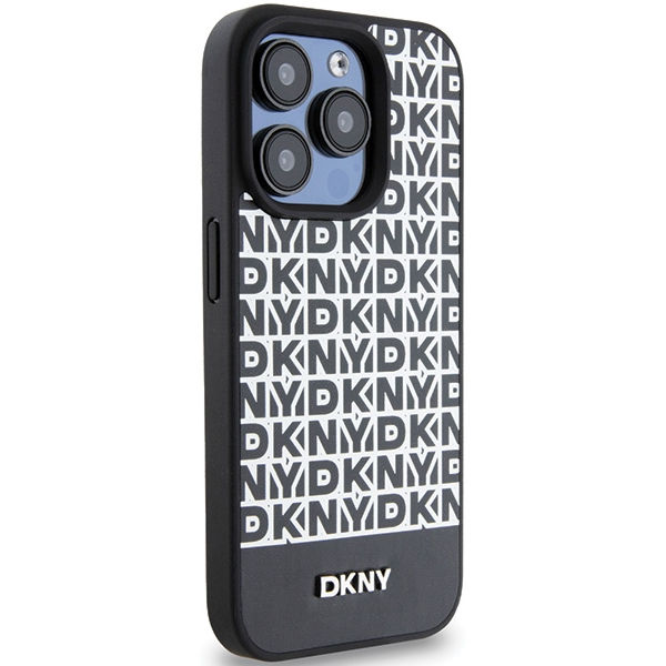 DKNY - Leather Printed Pattern Metal Logo MagSafe (DKHMP15XPSOSPK) - iPhone 15 Pro Max - Black