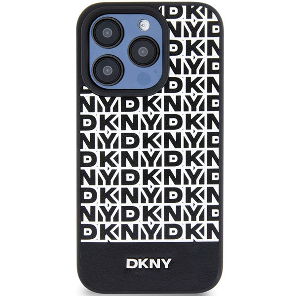 DKNY - Leather Printed Pattern Metal Logo MagSafe (DKHMP15XPSOSPK) - iPhone 15 Pro Max - Black