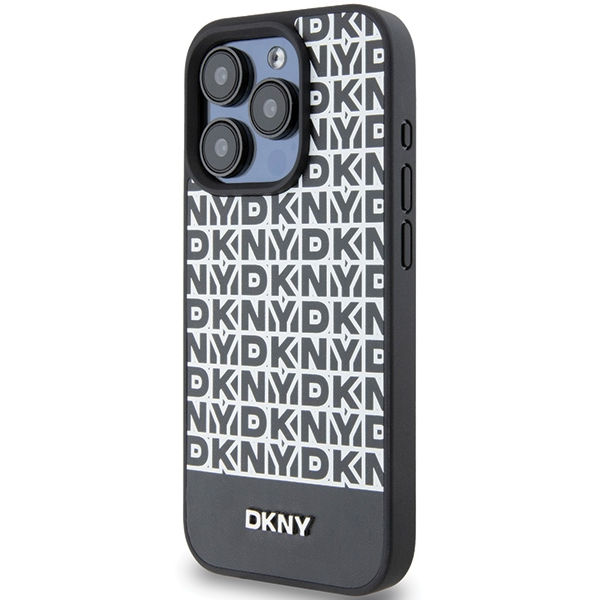 DKNY - Leather Printed Pattern Metal Logo MagSafe (DKHMP15XPSOSPK) - iPhone 15 Pro Max - Black