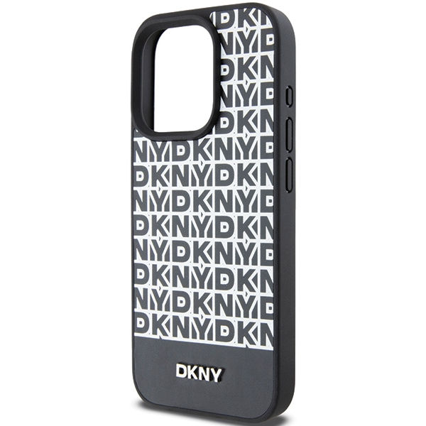 DKNY - Leather Printed Pattern Metal Logo MagSafe (DKHMP15XPSOSPK) - iPhone 15 Pro Max - Black