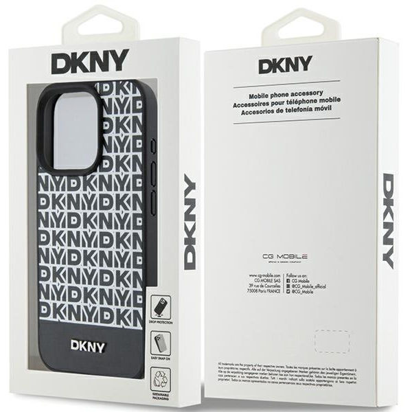 DKNY - Leather Printed Pattern Metal Logo MagSafe (DKHMP15XPSOSPK) - iPhone 15 Pro Max - Black