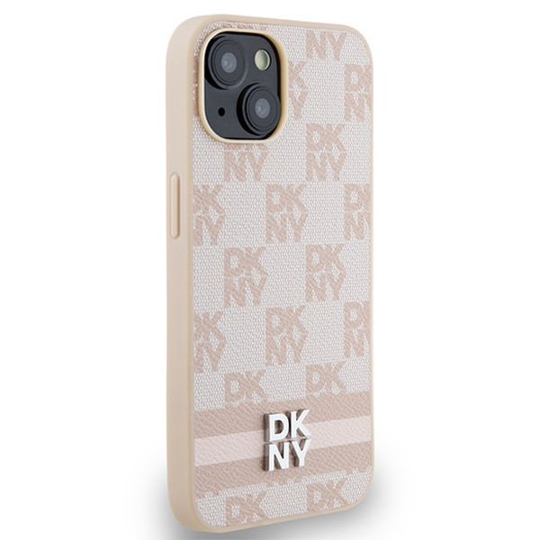 DKNY - Leather Checkered Mono Pattern & Printed Stripes (DKHCP14SPCPTSSP) - iPhone 15 - Pink