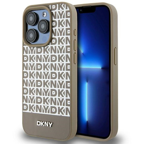DKNY - Leather Printed Pattern Metal Logo MagSafe (DKHMP15XPSOSPW) - iPhone 15 Pro Max - Brown