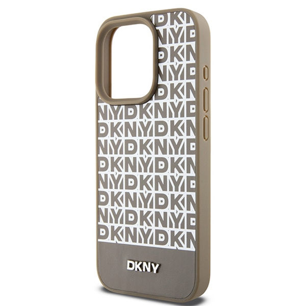 DKNY - Leather Printed Pattern Metal Logo MagSafe (DKHMP15XPSOSPW) - iPhone 15 Pro Max - Brown