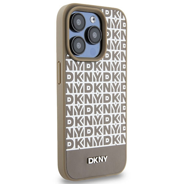 DKNY - Leather Printed Pattern Metal Logo MagSafe (DKHMP15XPSOSPW) - iPhone 15 Pro Max - Brown