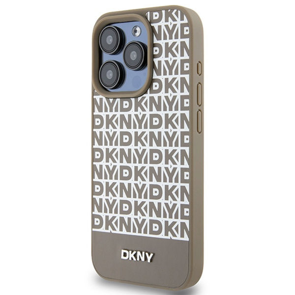 DKNY - Leather Printed Pattern Metal Logo MagSafe (DKHMP15XPSOSPW) - iPhone 15 Pro Max - Brown