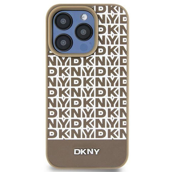 DKNY - Leather Printed Pattern Metal Logo MagSafe (DKHMP15SPSOSPW) - iPhone 15 - Brown